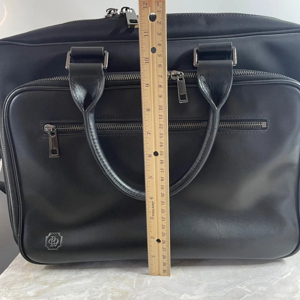 Sleek Oak & Rove Briefcase Mens Black Leather Laptop Bag Messenger Travel Carry